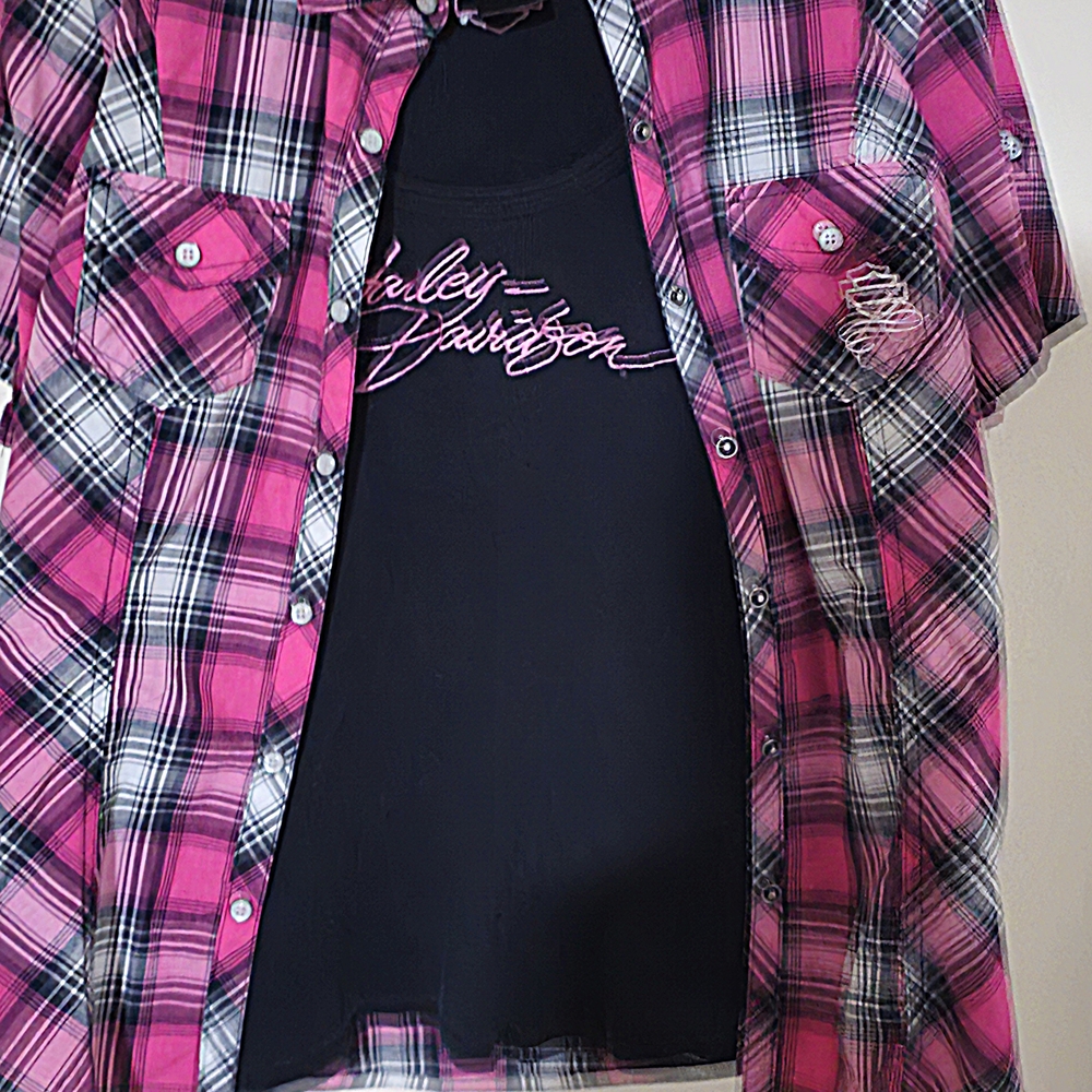 Harley-Davidson Pink Plaid Button Down Shirt